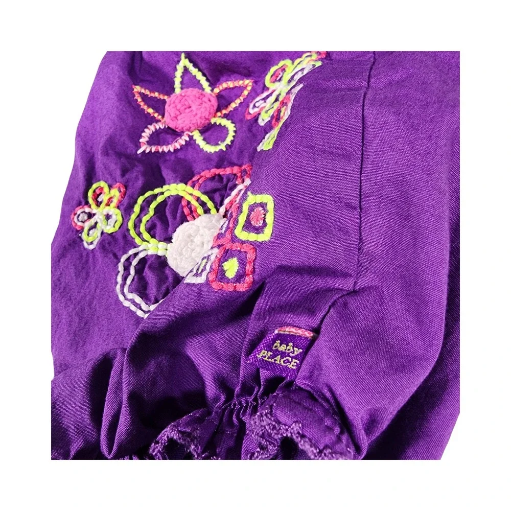 The Childrens Place Baby Girl Purple Floral Embroidered Bubble Romper 0-3 Months